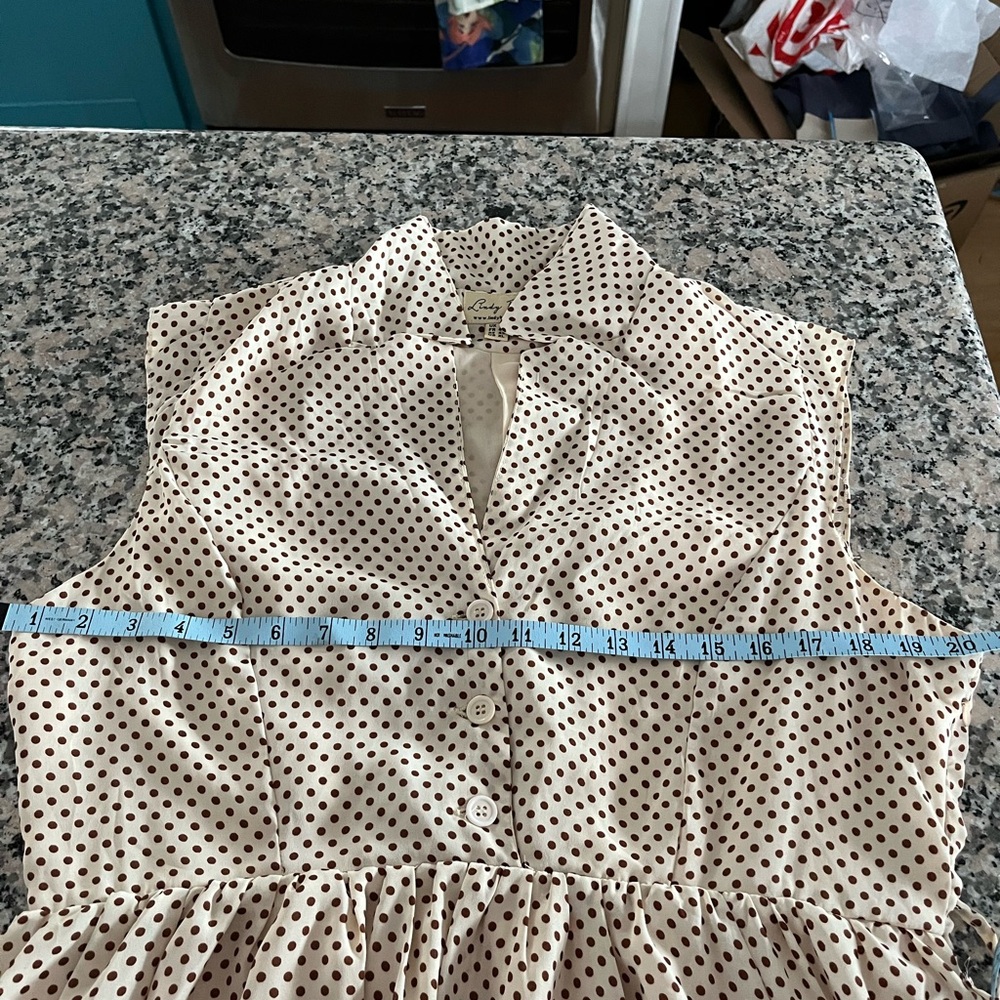 Cream and brown polka dot lindy bop dress xl - Picture 6 of 7